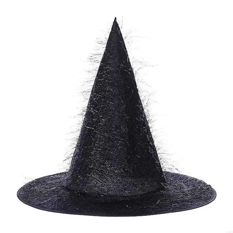 Unisex Halloween Peaked Witch Hat with Tinsel Wizard Hat Women Party Cosplay Cap F3MD