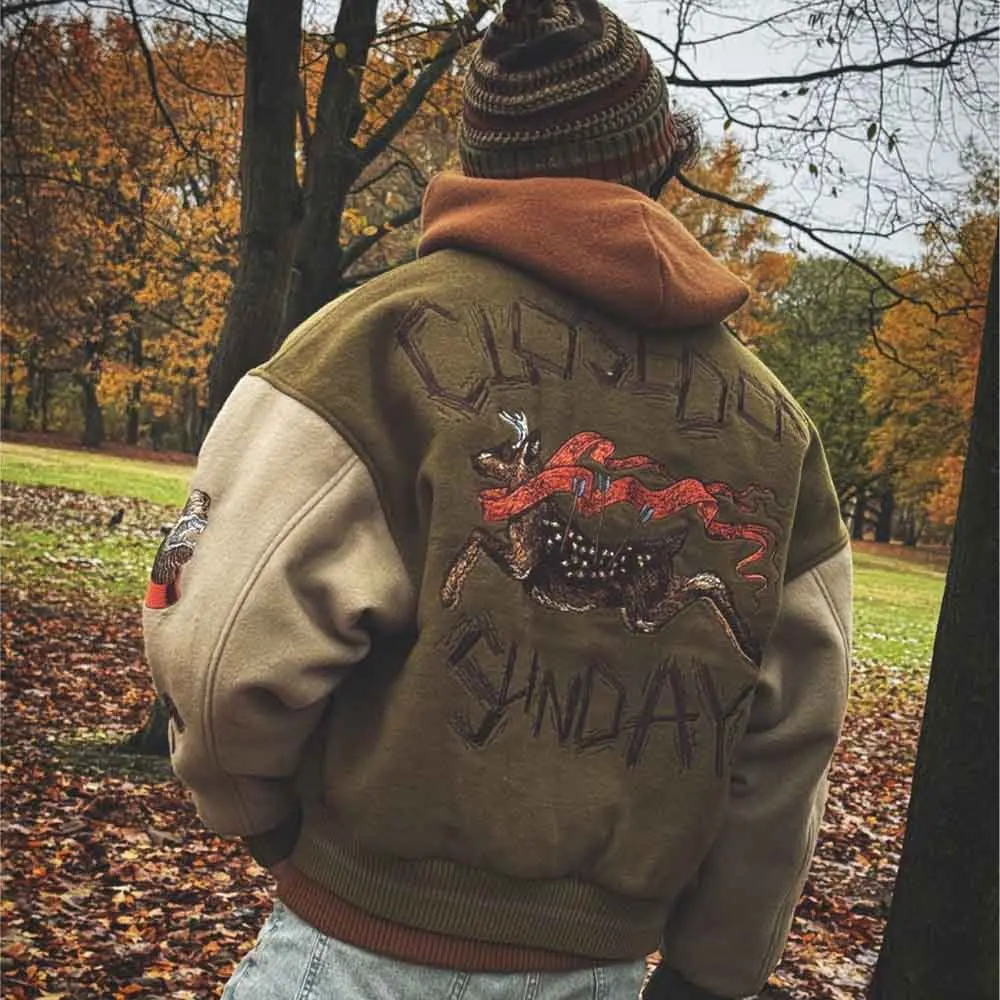 

Новая зимняя мужская бейсбольная куртка с длинными рукавами и вышивкой, американский ретро-модный тренд, уличные повседневные свободные нишевые мужские топы 2025