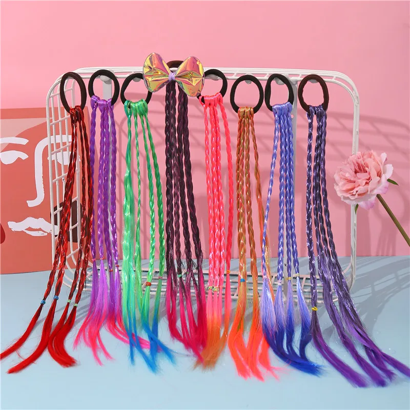 Dreadlocks Dirty Braid Colorful Gradient Pigtail Synthetic Twist Ponytail Wigs Girls Kids Headwear Hair Extension Accessories