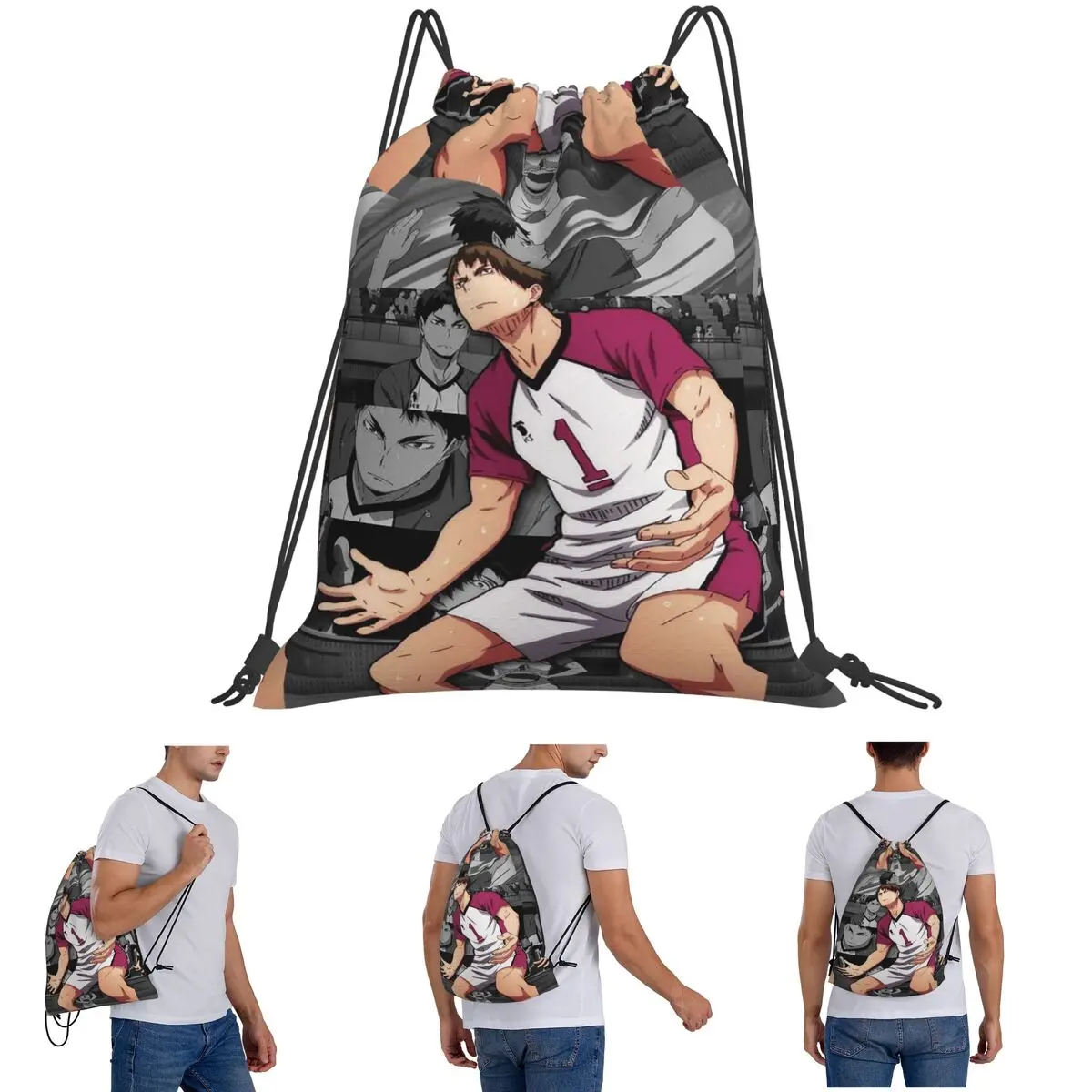 

Haikyuu Manga Ushijima Wakatoshi Backpacks Casual Drawstring Bags Storage Bag Book Bags for Man Woman Students
