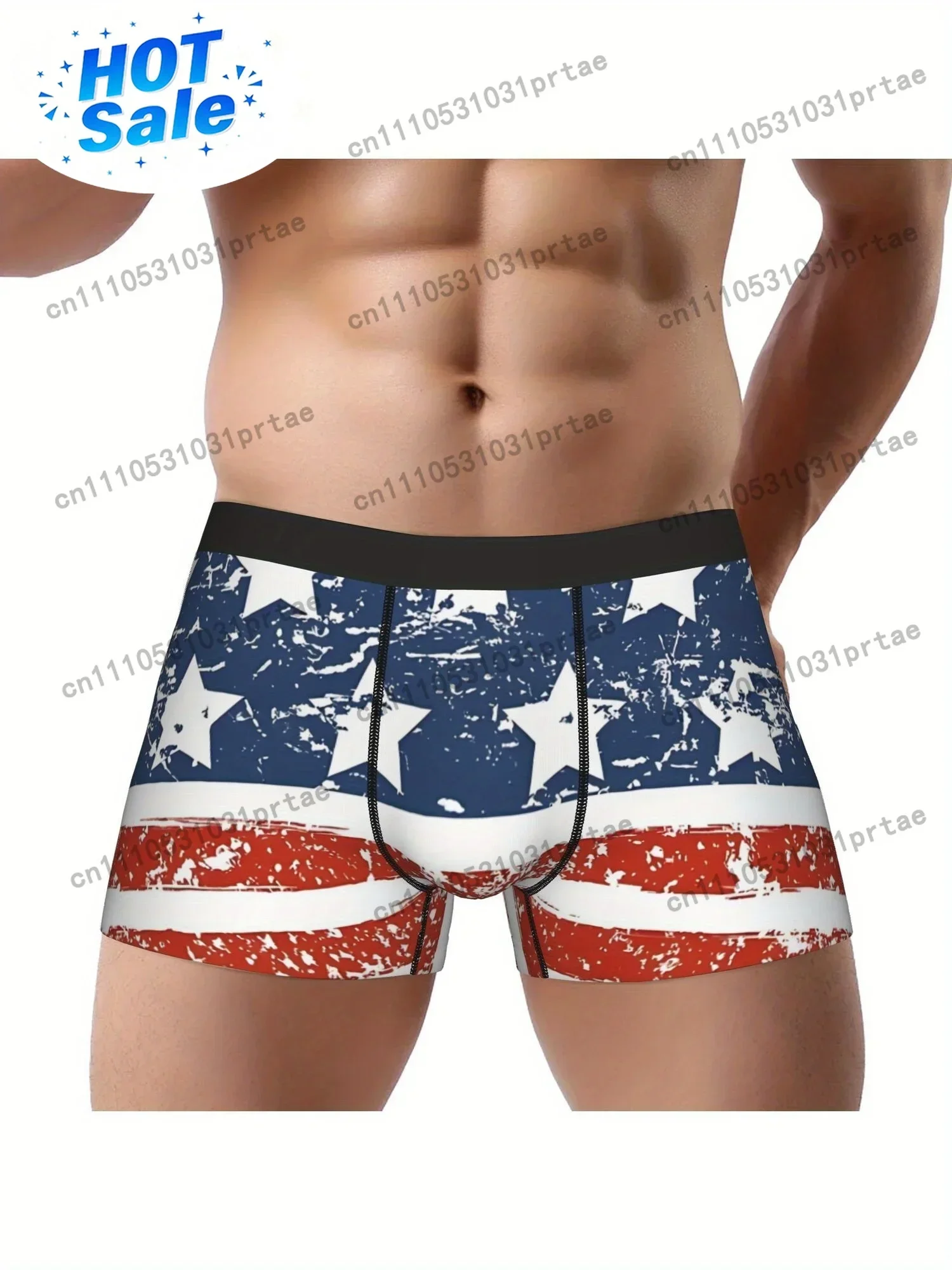 1pc Grunged USA Stars N Stripes Underpants Breathbale Panties Men'S Underwear Sexy Shorts Boxer Briefs bLACK