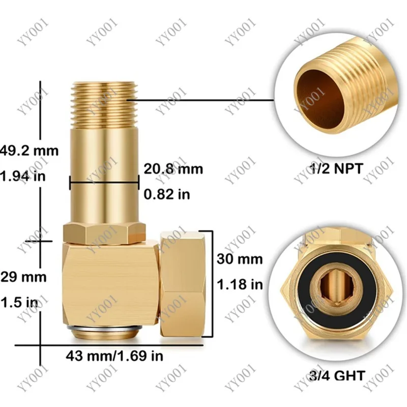 Solid Brass Swivel Elbow Garden Hose Adapter Replacement Kit For Lawn Irrigation Water Pipe
