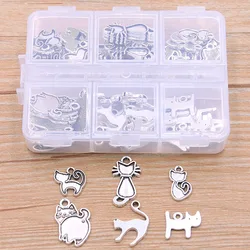 1 Set 60Pcs/Lot 2 Color 6 Styles Animal Charm Small Cat Pendant Kit With Box Material For DIY Jewelry Necklace Bracelet Making