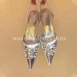 Strass 9.5CM sandali con tacco alto donne Sexy pelle di pecora cinturino posteriore a punta cava estate elegante banchetto scarpe singole da sposa