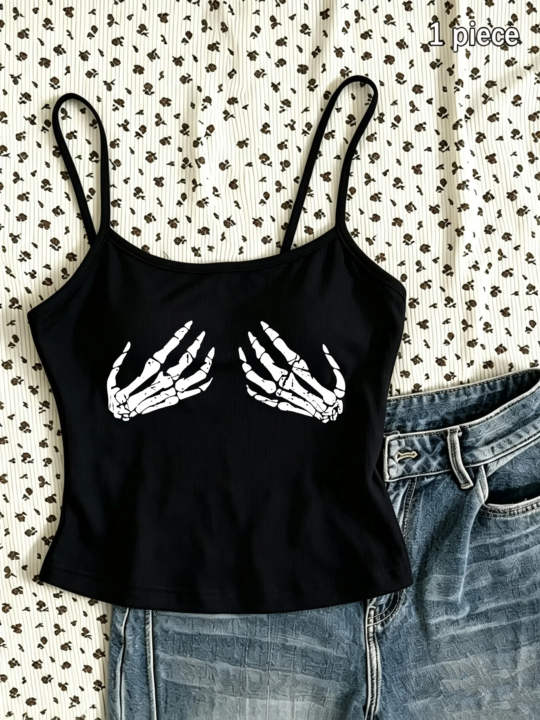 Y2k Camisole Top Skull Hand Print Casual Crop Top Vest Retro Harajuku Halloween 90s Women'S Tank Top Clothes Vintage