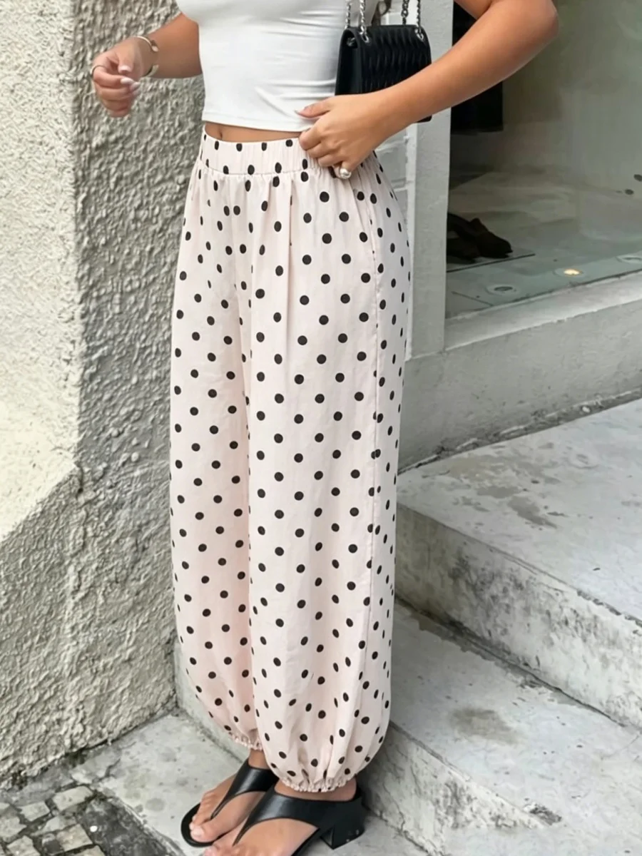 

Women Dot Print High Rise Balloon Hem Pants Y2k Baggy Casual High Rise Lantern Wide Leg Trousers 2026 Summer Spring