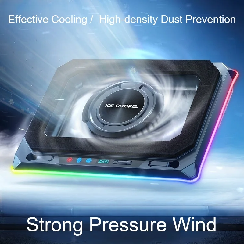 A8 Air Pressure Laptop Cooling Pad Stand with RGB Lights Turbo Boost Dust Proof USB Hub Docking Station for Gaming Notebook