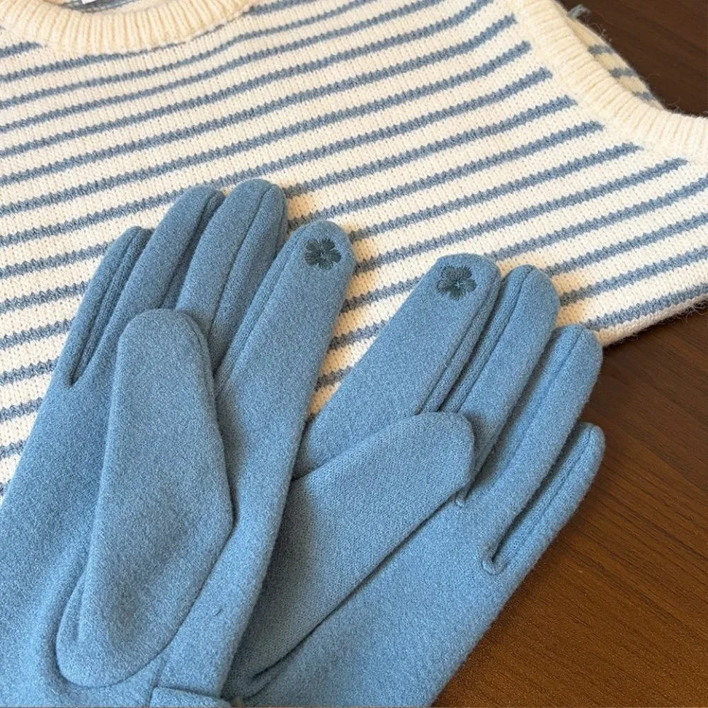 Durable Bow Decor Winter Warm Gloves Thick Design One Size Touch Screen Gloves Polyester Fleece Lined Cycling Gloves For Women