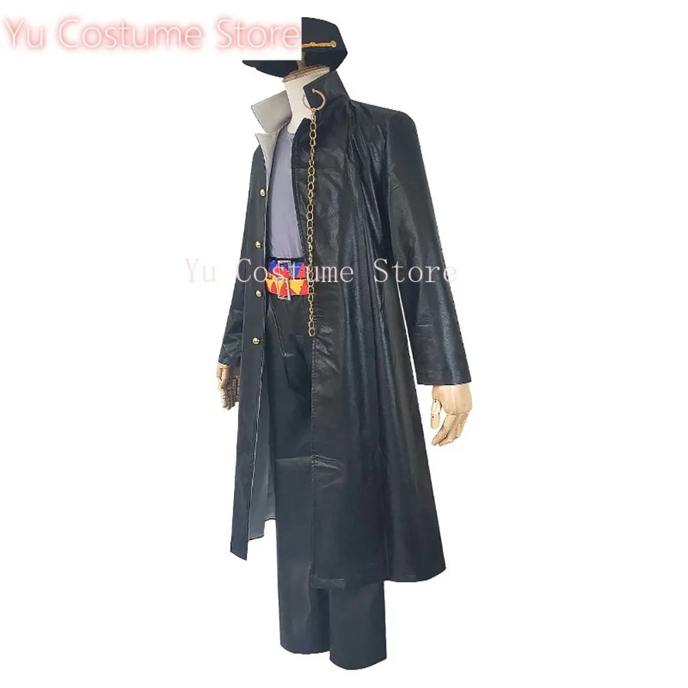 

Yu Costume Store Anime Kujo Jotaro Cosplay Men's Hat Clothing Black Leather Long Coat