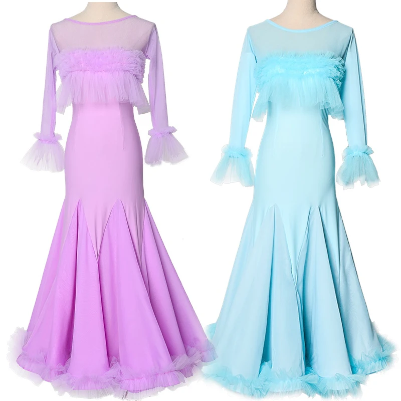 

3 Colors Purple Ballroom Dance Dress Women Mesh Long Dresses Waltz Performance Clothing Female Modern Standard Dance Outfit 2027