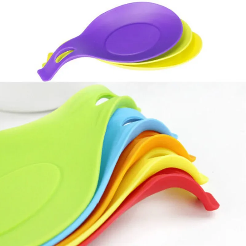 Soft Silicone Spoon Insulation Mat Silicone Heat Resistant Placemat Tray Spoon Pad Desk Mat Drink Glass Coaster Kitchen Tool