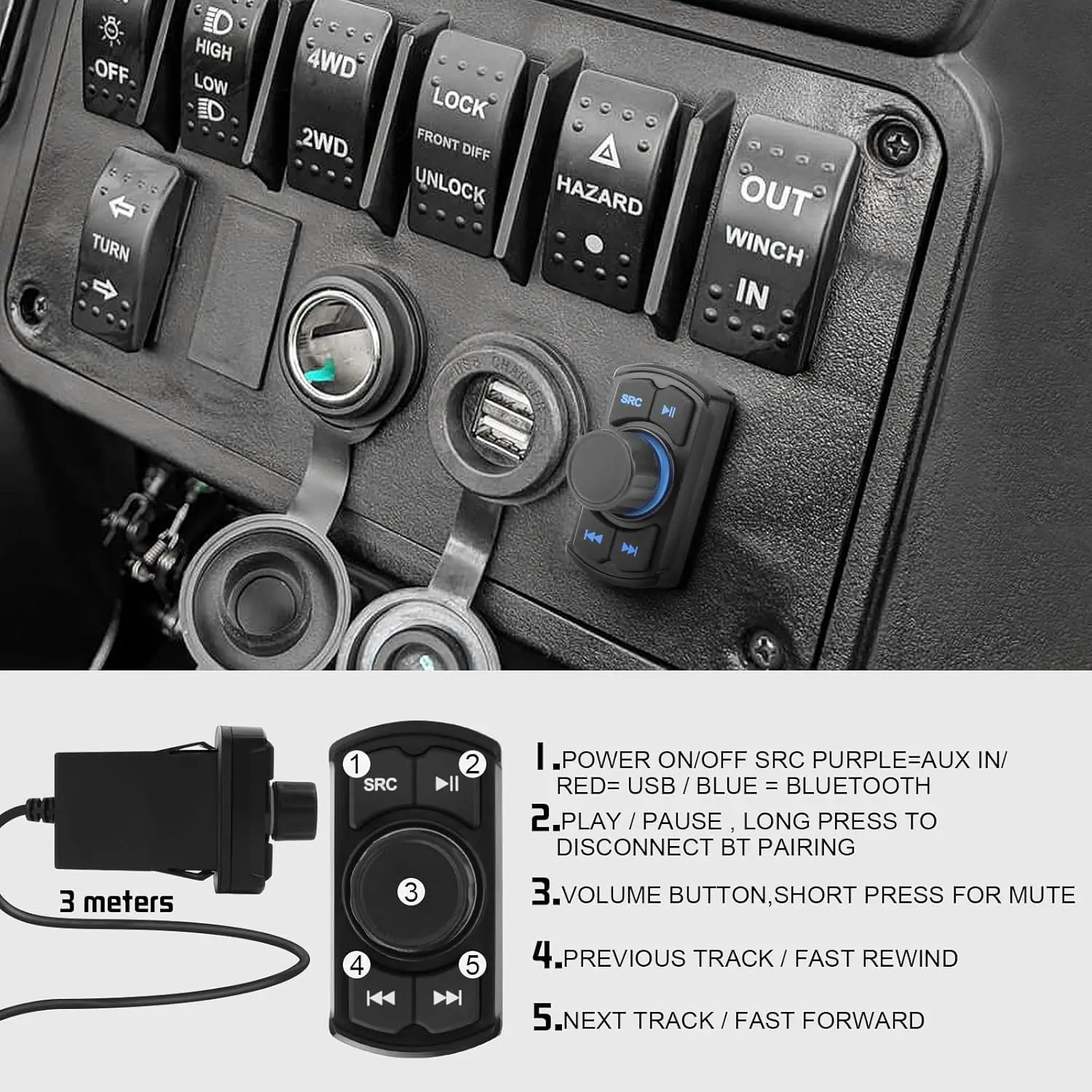 

Морская аудиосистема с Bluetooth-усилителем Powersport и 2 белыми динамиками, класс D 60 Вт x 4 канала, крепление на переключатель, подходит