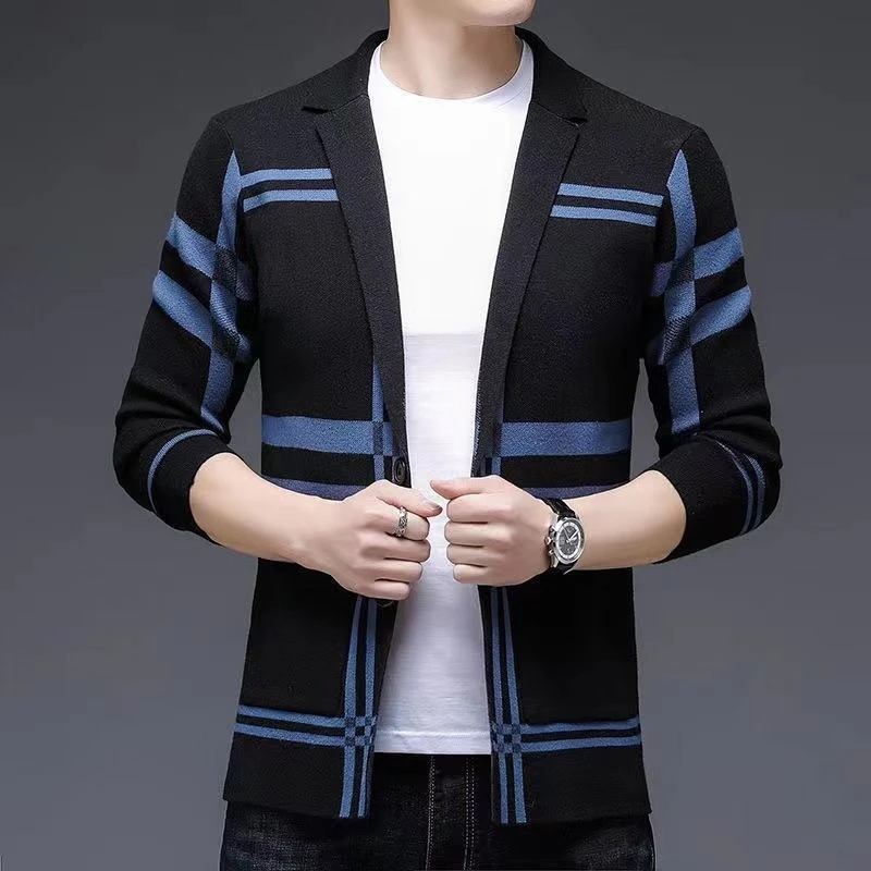

Мужской весенне-осенний вязаный кардиган с v-образным вырезом, модный стильный свитер, пальто, пиджак с воротником, молодежная деловая рабочая верхняя одежда в корейском стиле