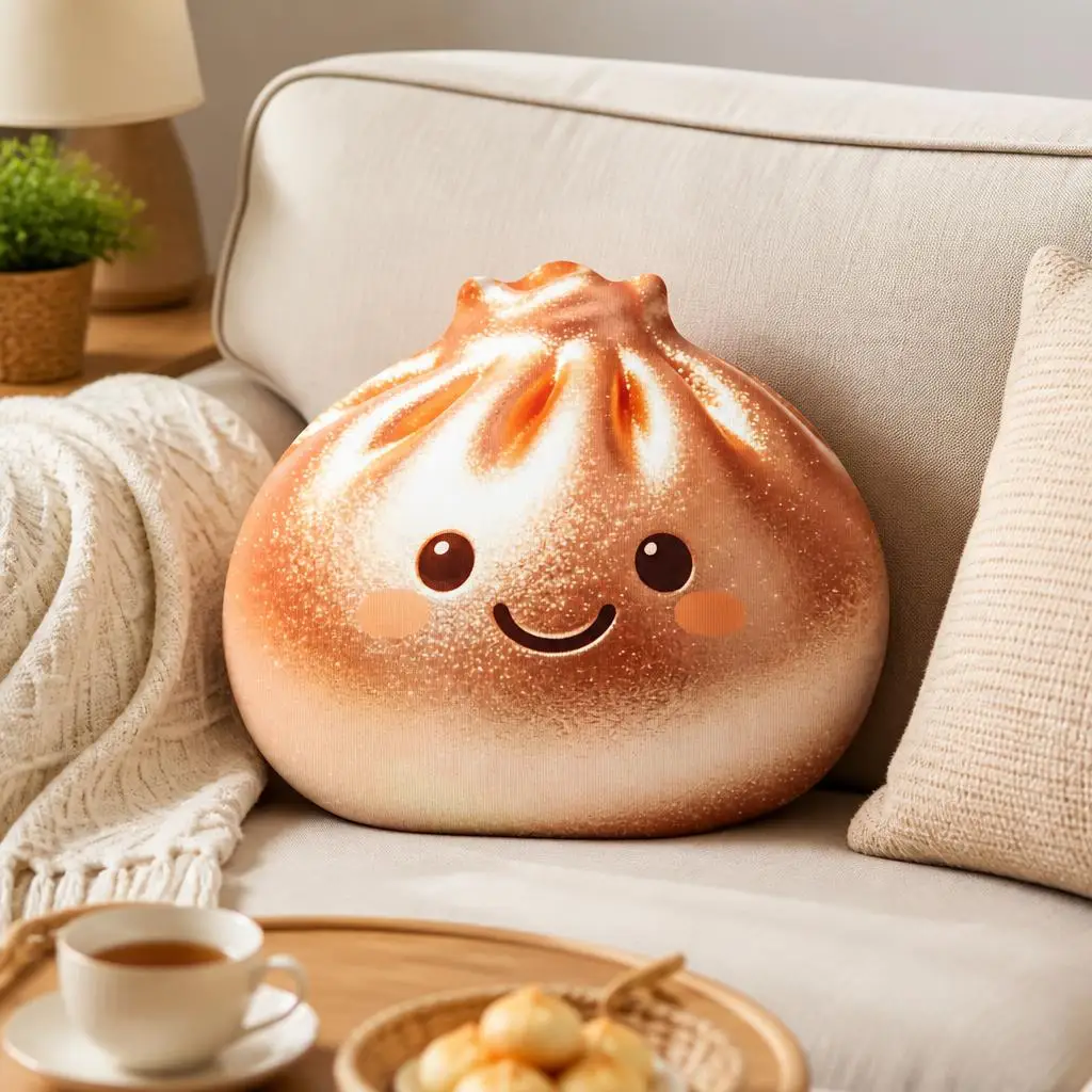 Cute Squishy Dumpling Throw Pillow Kawaii Bao Bun Shaped Stuffed Cushion for Asian Food Lovers Sofa Home Decor Gift Room