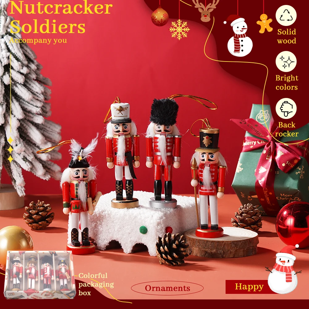 4pcs 12CM Nutcracker Puppet Soldier Decoration Painted Vintage Design Christmas Elements Home Tabletop Decoration