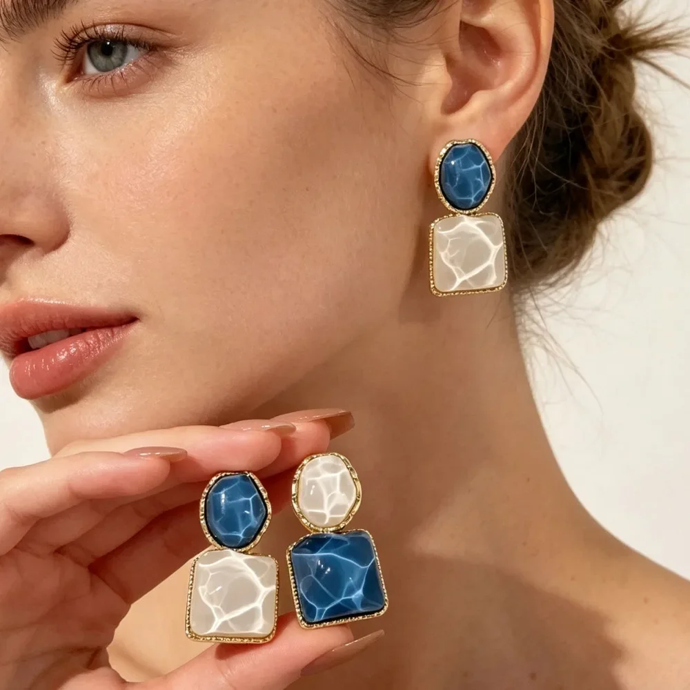 Bohemian Vintage Geometric Asymmetrical Square Dangle Earrings For Women Fashion Drop Jewelry
