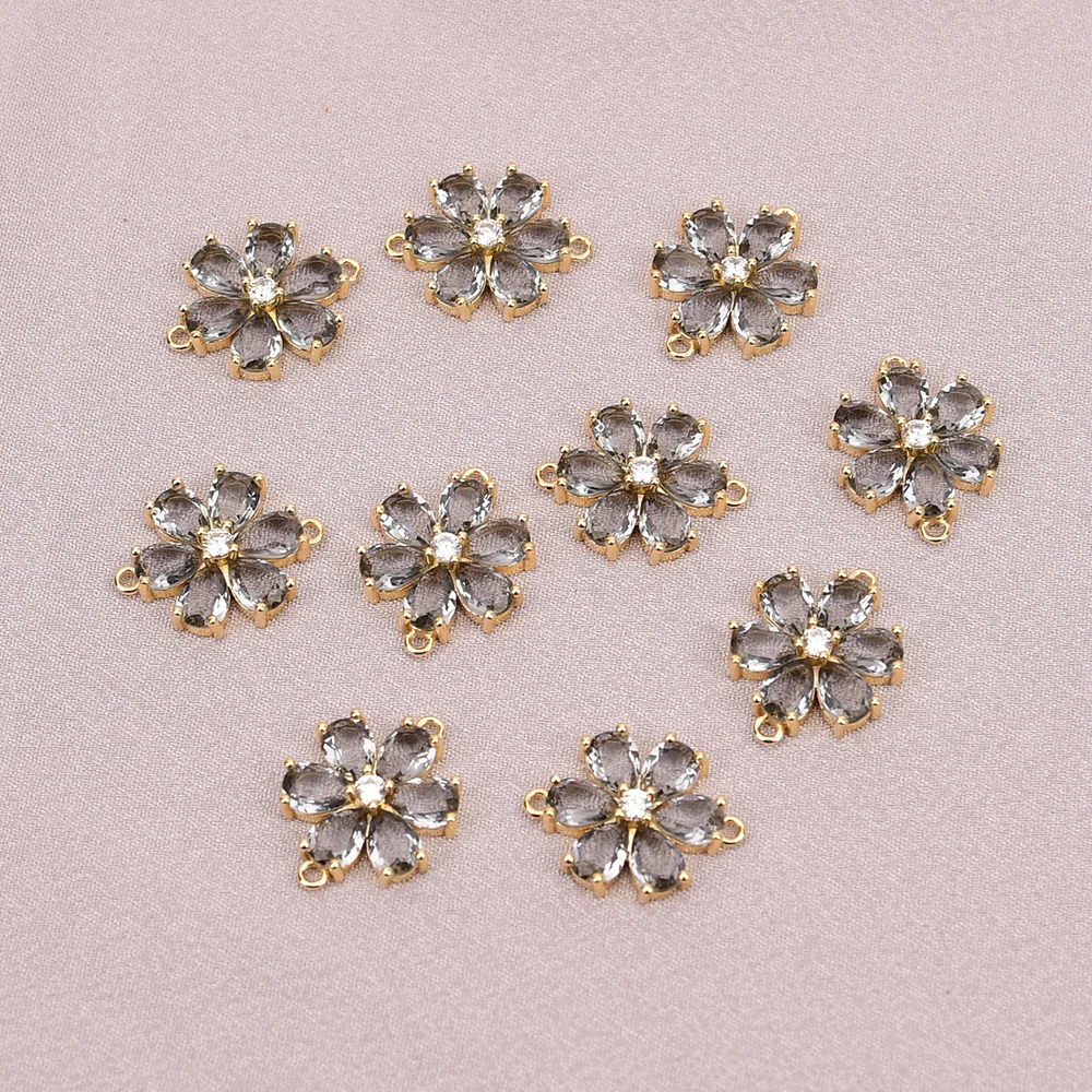 

APDGG 10 Pcs Smoky Color Crystal Flower Bezel Sets Connector Necklace Pendant Jewelry DIY