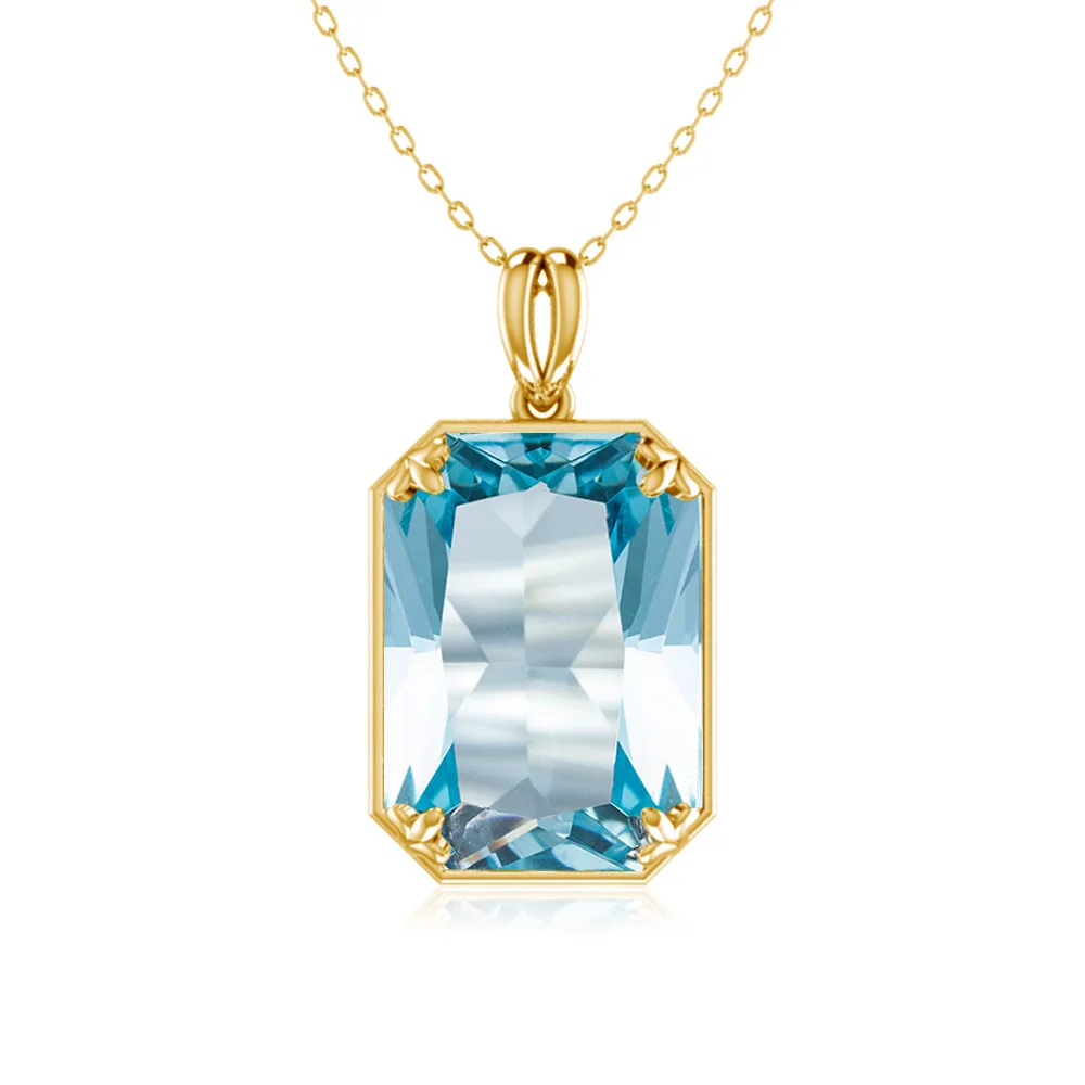 Real 925 Sterling Silver Necklace Pendant Aquamarine Rectangle Gold Plated Elegant Wedding Jewelry Gift To Friend