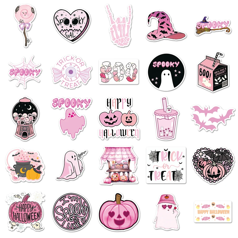 

10/30/50pcs Cartoon Pink Halloween Graffiti Stickers DIY Phone Scrapbooking Stationery Cute Gothic Aesthetic Decals Decoration