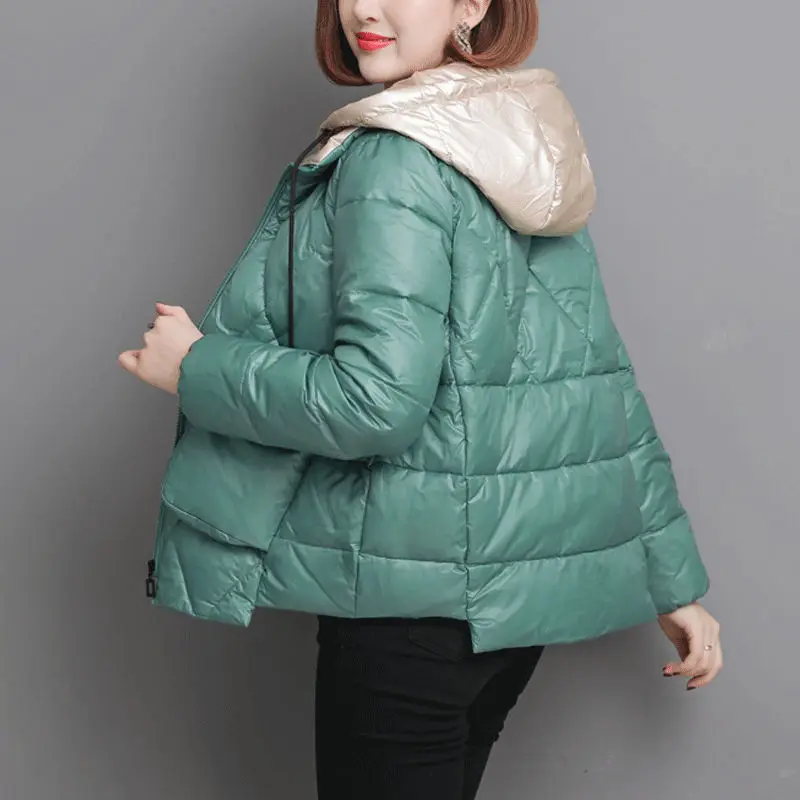 Autumn Winter Down Coats Jacket Women Casual Korean Style Oversize Solid Color Hoodies Fashion Cotton Black Jackets Parkas