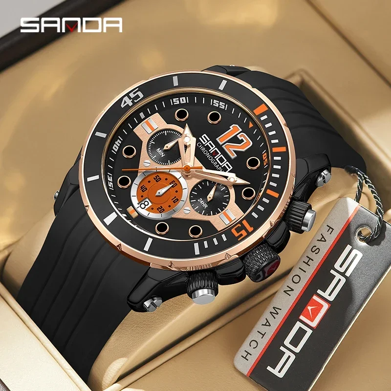 

Sanda 5310 New Year Trendy Fashion Design Six Needles Soft Silicone Strap Waterproof Quartz Movement Business Men Wrist Watch