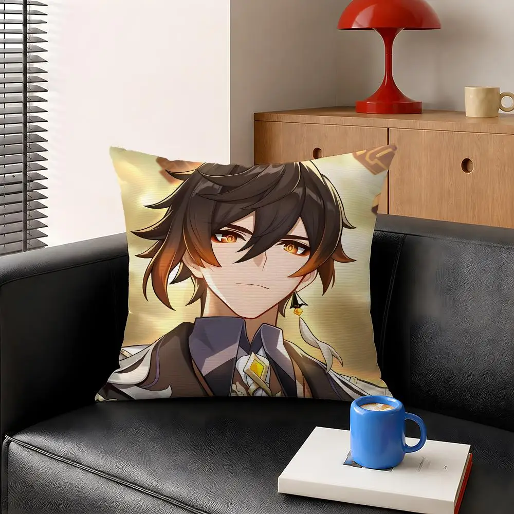 Game Zhongli Genshin Impact Cushion Cover Decorative Pillowcase Soft Short Plush Cozy Durable Sofa Home Decor Items Gift