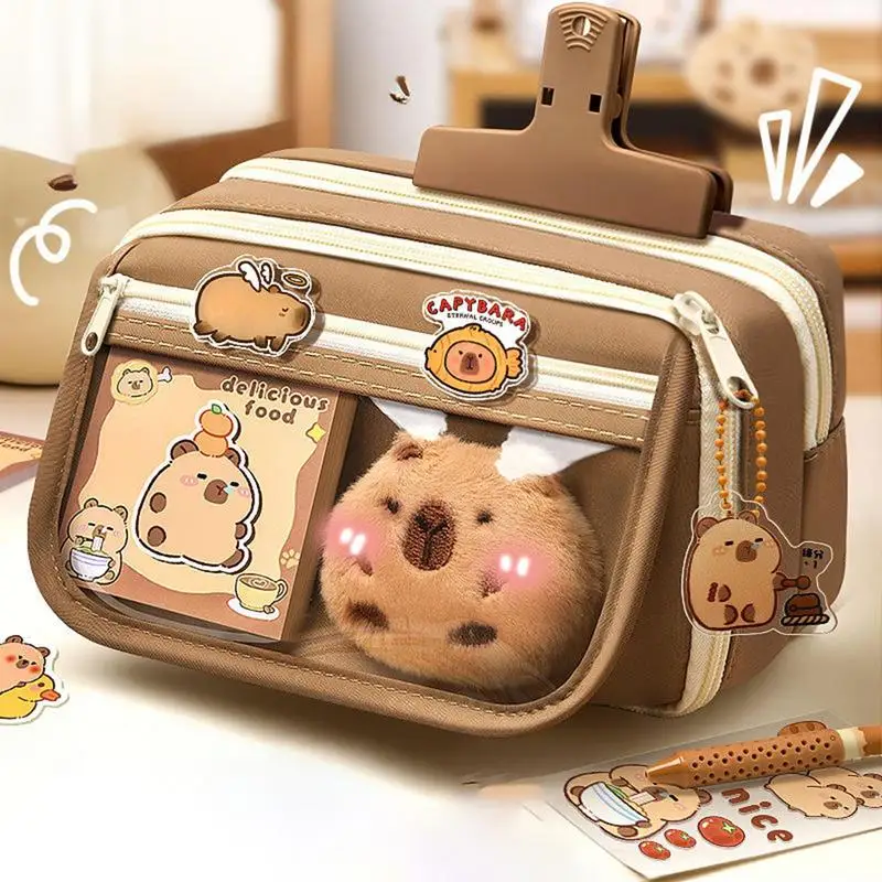 Cartoon Animal Pencil Case, Cute Transparent Capybara Pencil Case, Multi-Layer Pencil Case