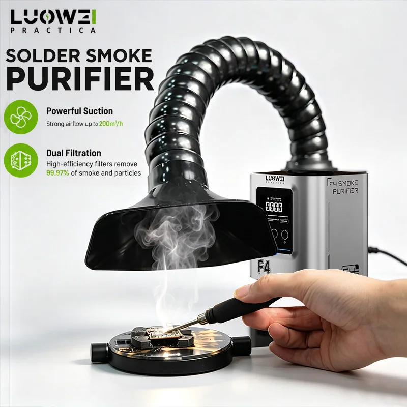LUOWEI F4 Solder Smoke Absorber Desktop Fume Extractor Multi Layer Filter Digital Display for Soldering Repair Work Tools