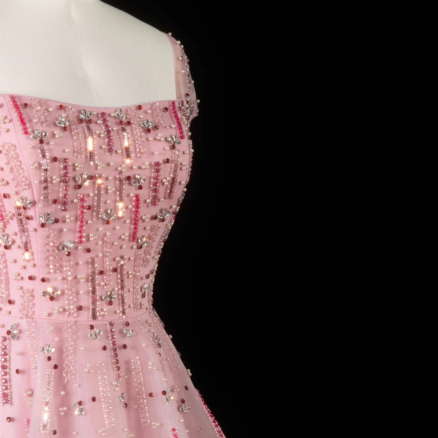 Sharon Said Dubai Elegantes Luxuriöses Rosa Schulterfreies Abendkleid mit Perlenstickerei A-Linie Damen Hochzeitsfeierkleider 2026 SS226 Maßanfertigung – Detail 7
