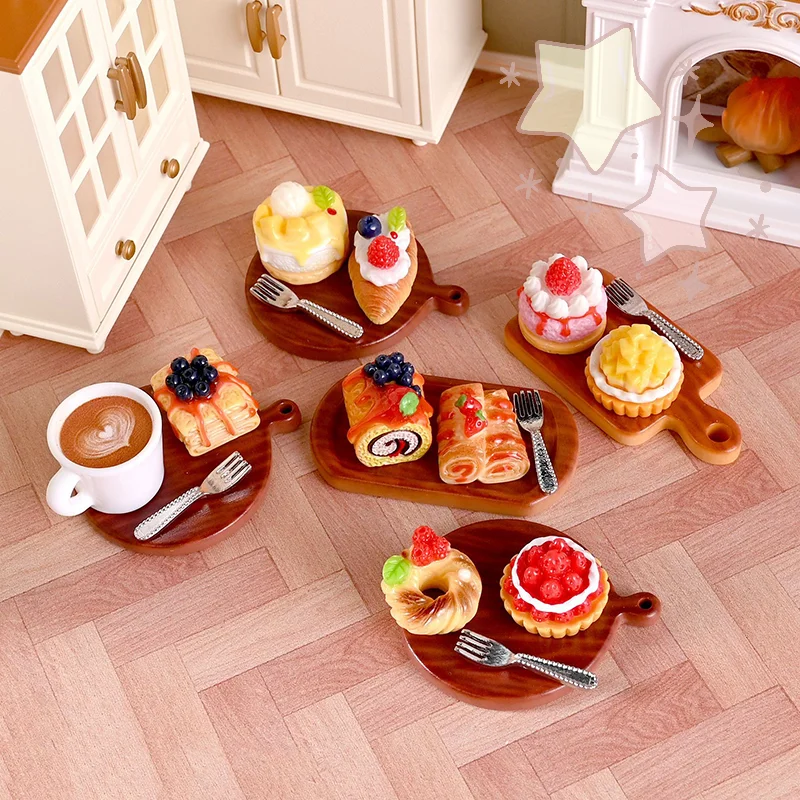 [TJ] Juego de 2 uds. De Mini pastel para casa de muñecas, modelo de postre para Mini decoración de cocina, accesorios para casa de muñecas, juguetes para juego de imitación