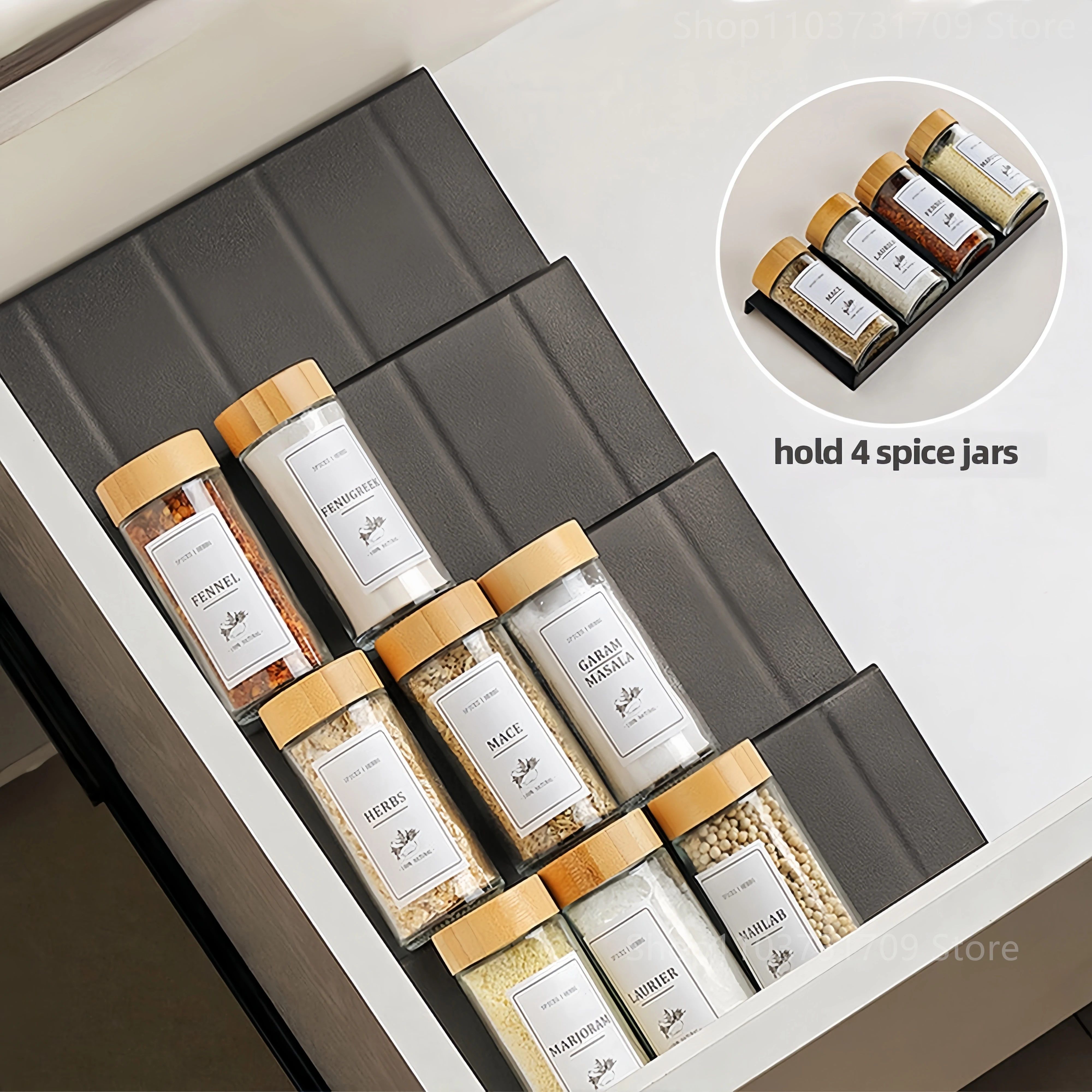 Spice Drawer Organizer Adjustable Spice Rack for Spice Jars 4 Layers Kitchen Spice Drawer Shelf Cabinet Pantry Kitchen Organizer