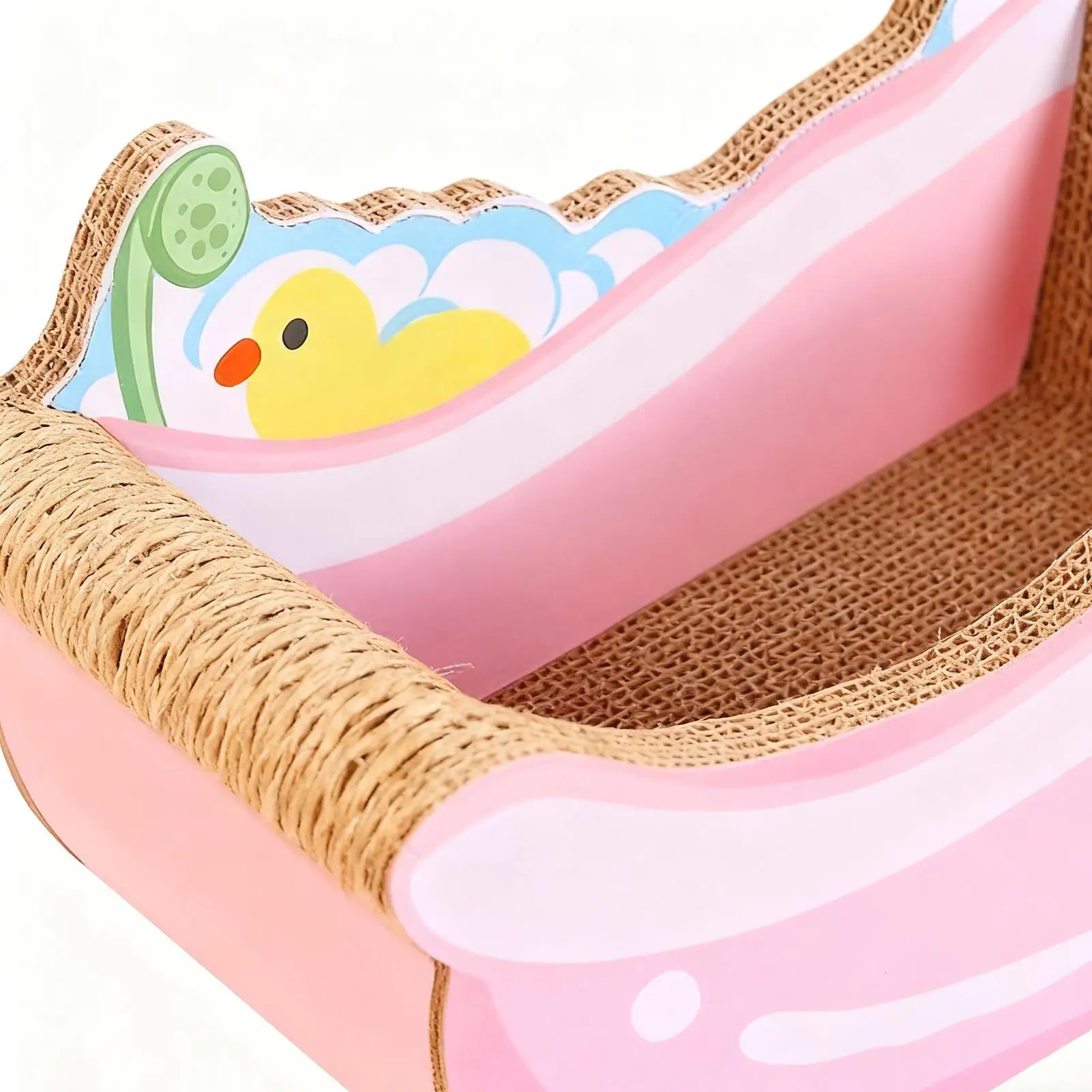 猫用ベッド 小型バスタブ型巣 爪とぎ付き 段ボール製 可愛い子猫・子犬・小型犬用ペットベッド ホームデコレーション リビング用