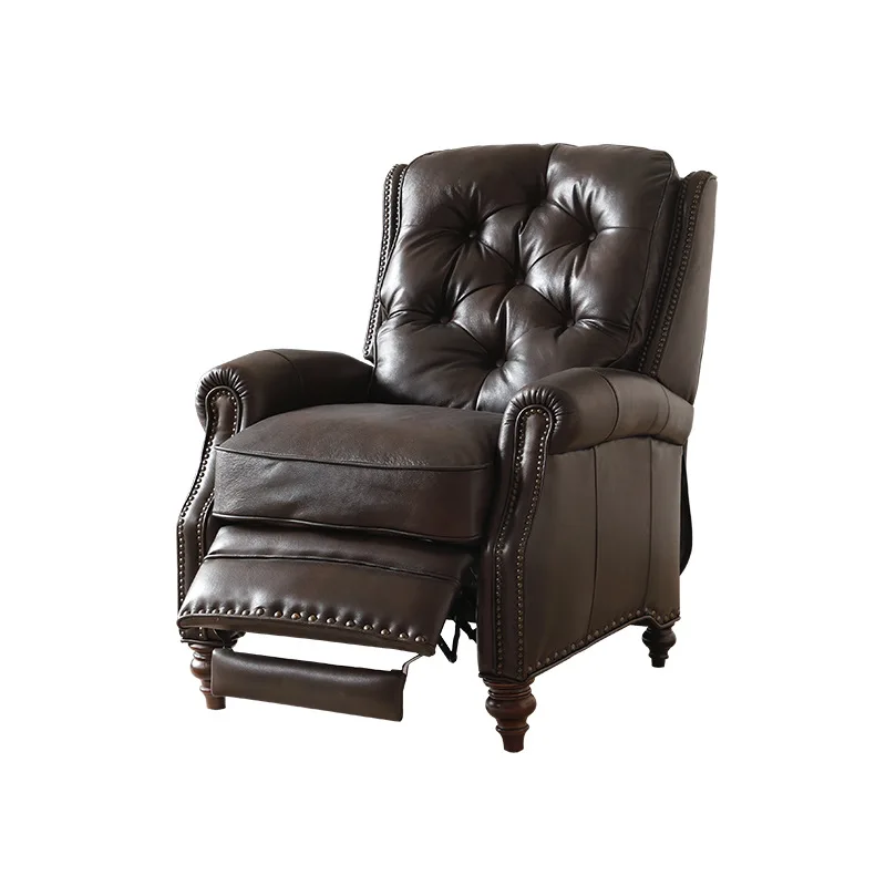 Leather single sofa can sleep, leather art lazy multi-functional recliner, antique living room furniture