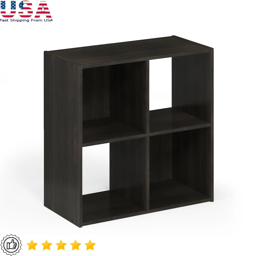 

Espresso Cube Storage Cabinet 2x2 Durable Engineered Wood Easy Assembly Modern Design 3 Shelves Ideal Office Kids Room