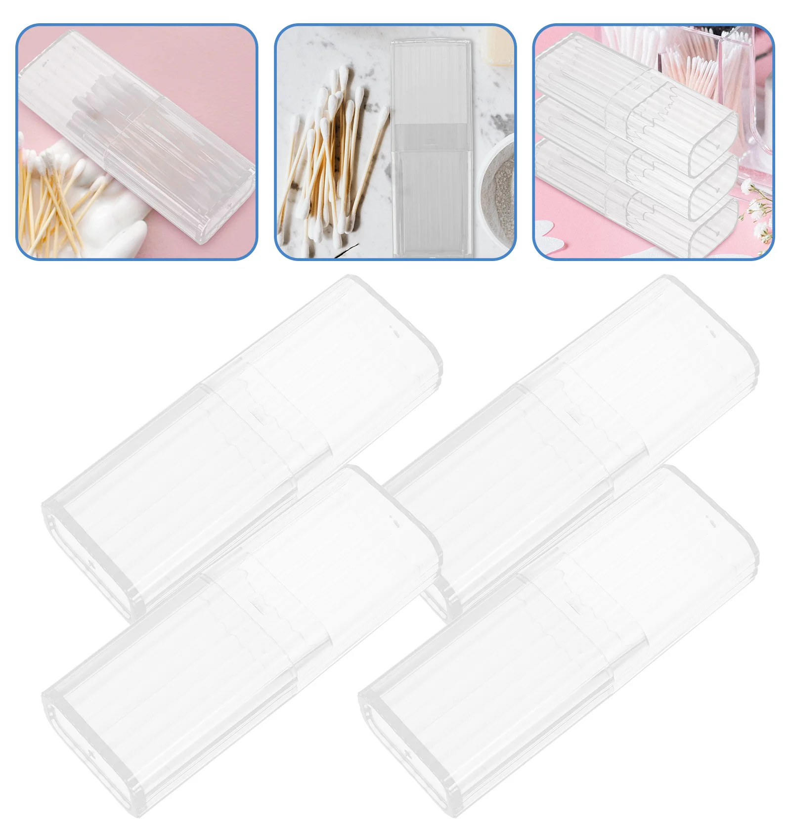 

4 шт., держатель для ватных тампонов, коробка для хранения, портативный контейнер для зубочисток, пластиковый органайзер для настольного ящика