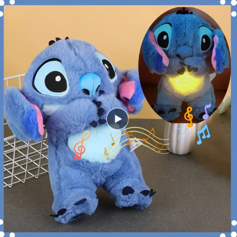 Oso de Peluche Kawaii Stitch para bebé, Peluche calmante Lilo & Stitch, juguete de Anime, luz musical para bebé, modelo de sueño para niño, regalo para chico