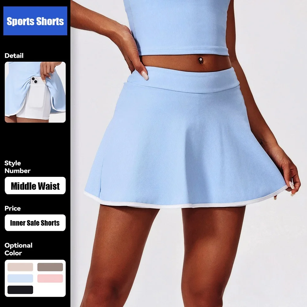 Cloud Hide Blue Pocket Tennis Skirts Women Sports Golf Pleated Skirt Fitness Pilates Shorts Middle Waist Quick Dry Running Skort