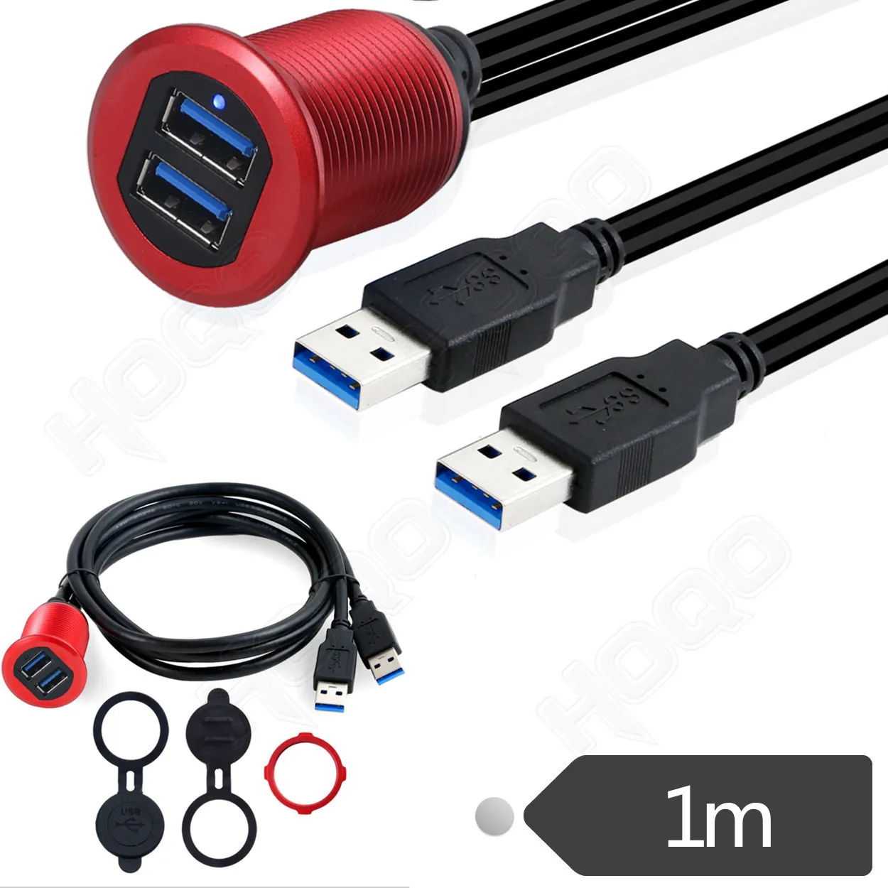 Armaturen brett USB-Verlängerung 1m Kabel mit staub dichter Abdeckung, Dual-Port-USB-3,0-Panel eingebettet Verlängerung kabel, Auto Boot