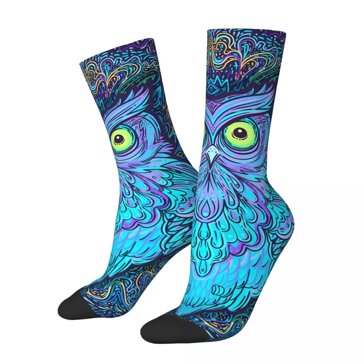 Sock for Men Abstract Owl And Psychedelic Ornate Pattern Hip Hop Owl Animal Breathable Pattern Printed Crew Sock Casual Gift