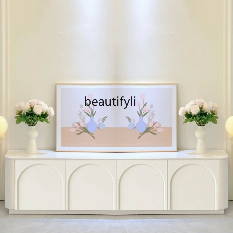 

Cream Style TV Cabinet Warm White Floor TV French Arch TV Cabinet Nordic Cabinet