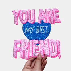 1 Piece 21*21.5 cm Sequined Letter Design Patch Fashion Shining Iron On Patch for Clothing DIY Accessories Back Adhesive