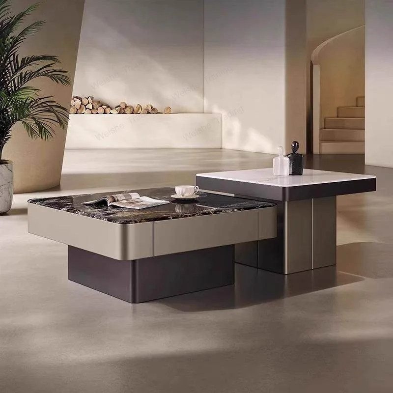 

Легкий роскошный журнальный столик из микрокристаллического камня в итальянском минималистичном стиле для небольшой квартиры, дизайнерский, высококачественный, квадратный.