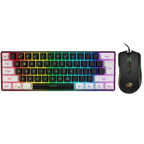 Imagen 2 del producto Nuevo Teclado blanco y negro con cable de 61 teclas, ratón RGB para juegos, Kit de oficina, teclado retroiluminado y combos de ratón para jugadores PUBG