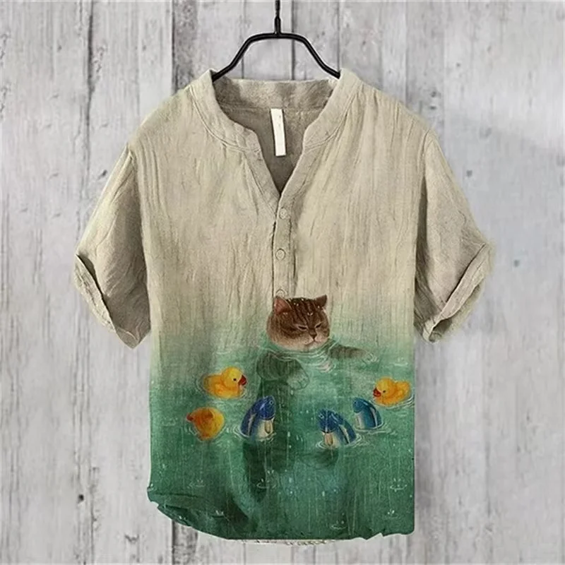 

New men's 100% linen, hot selling style, fashionable men's short sleeved shirt, summer casual beach style