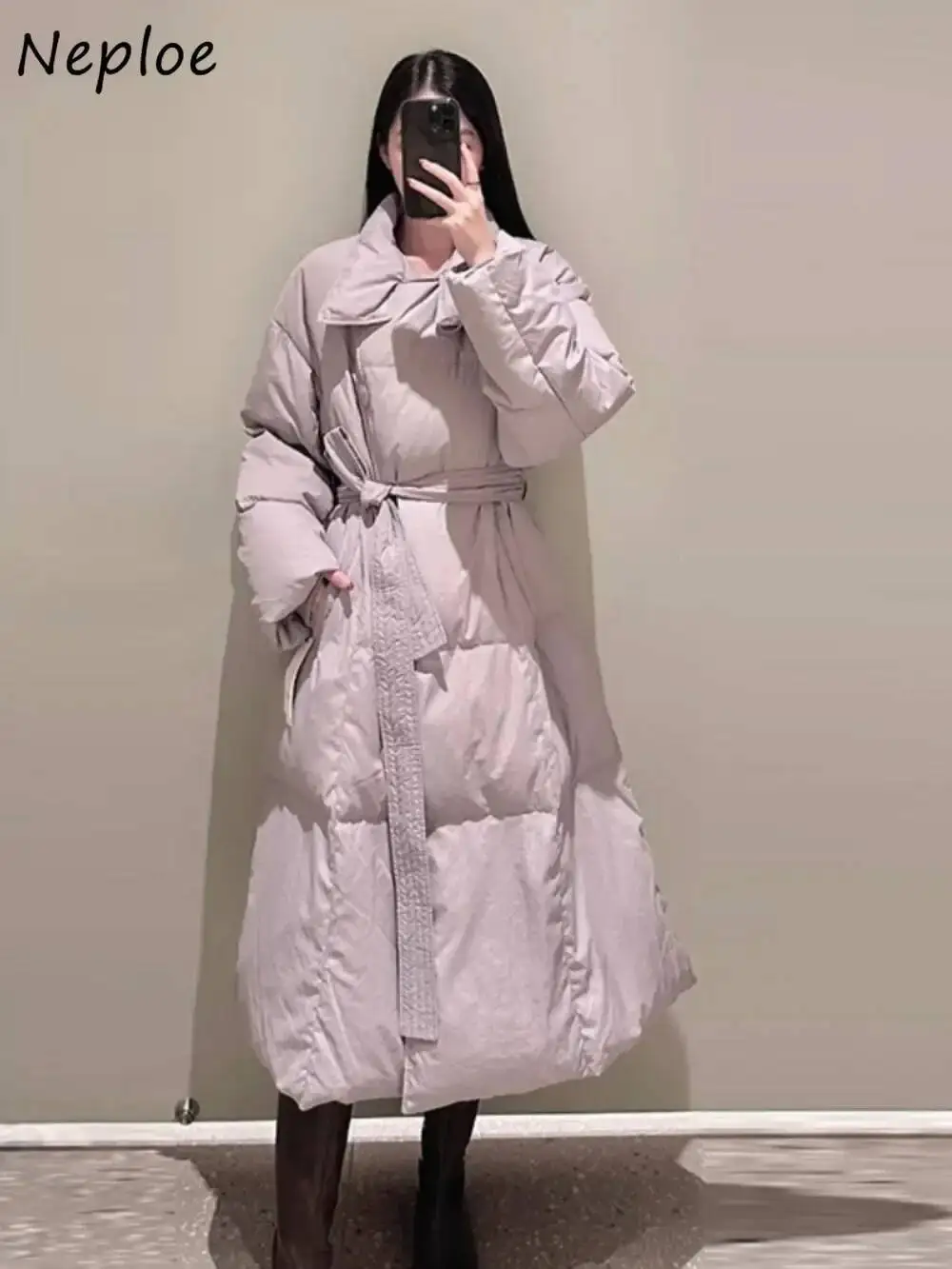 

BabYoung New Moda парки с воротником-стойкой и тонкой талией, утолщенные теплые пуховые пальто средней длины на шнуровке, японская свободная куртка с бальным платьем