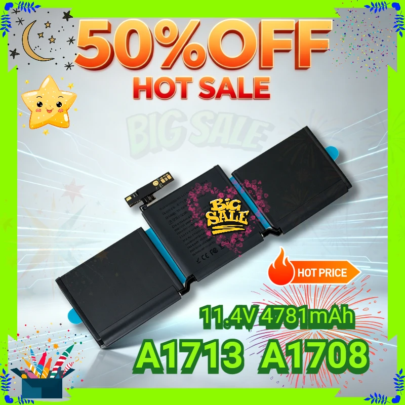 

A1713 Replacement Laptop Battery for Apple MacBook Pro 13'' A1708 2016 Year Bateria 11.4V 4781mAh Rechargeable Notebook Battery