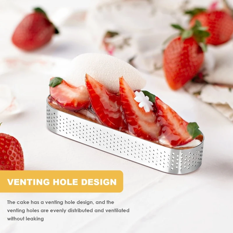 12Pcs Oval Tartlet Molds French Dessert Mousse Fruit Pie Tart Ring Quiche Cake Mold, Stainless Steel Tart Mousse Ring