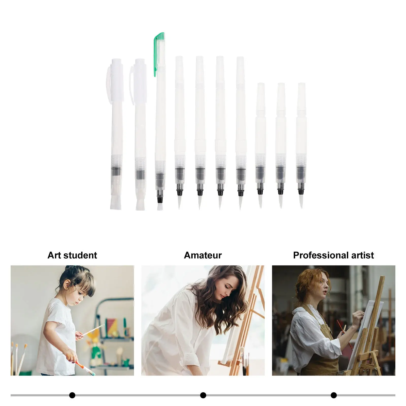 10Pcs Artistic Watercolor Brush Markers Portable Lightweight Squeeze Mechanism Clean Ink Flow Ergonomic Design for Students