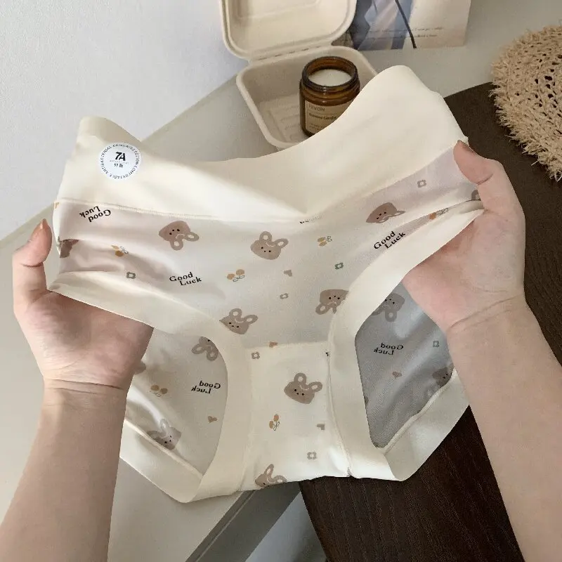 

Ice Silk Breathable Panties Plus Size Seamless Women Underwears Bear Cartoon Lingerie High-Waist Briefs Femme Sexy Underpants