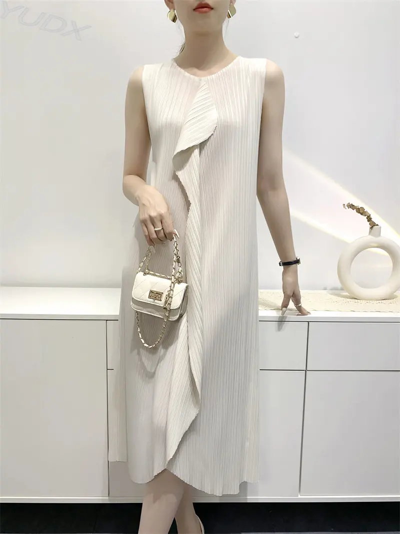 

YUDX Miyake Fashion Temperament Women's Dresses Mid-length 2023 Summer New Pleated Solid Color Dress Irregular Sexy Dress